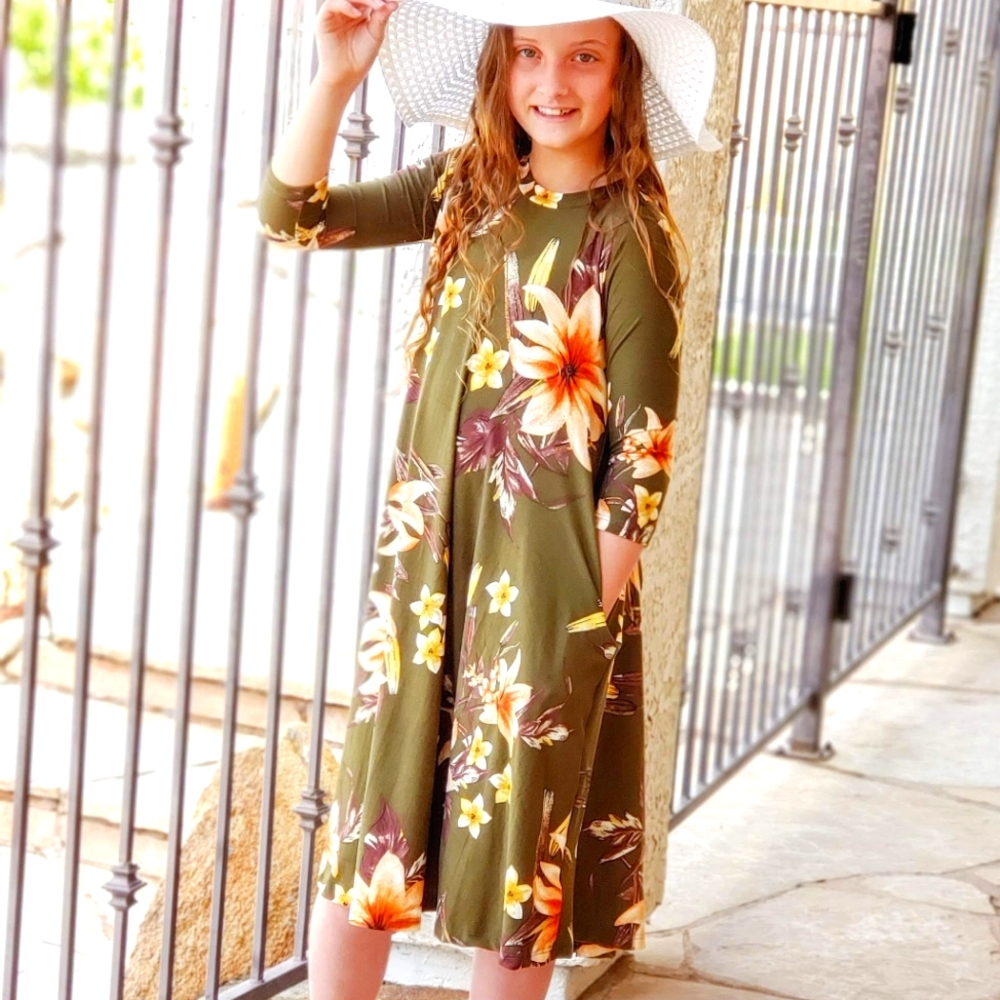 Olive floral swing dress, Pomelo,  sizes 6-14